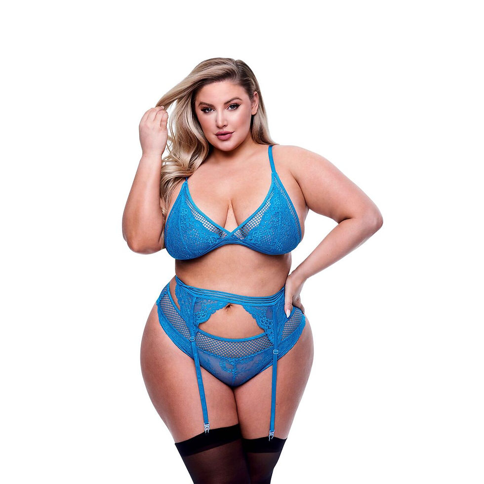 Miniature : Ensemble de Lingerie Baci Lingerie Garter & Panty Bleu (Queen)