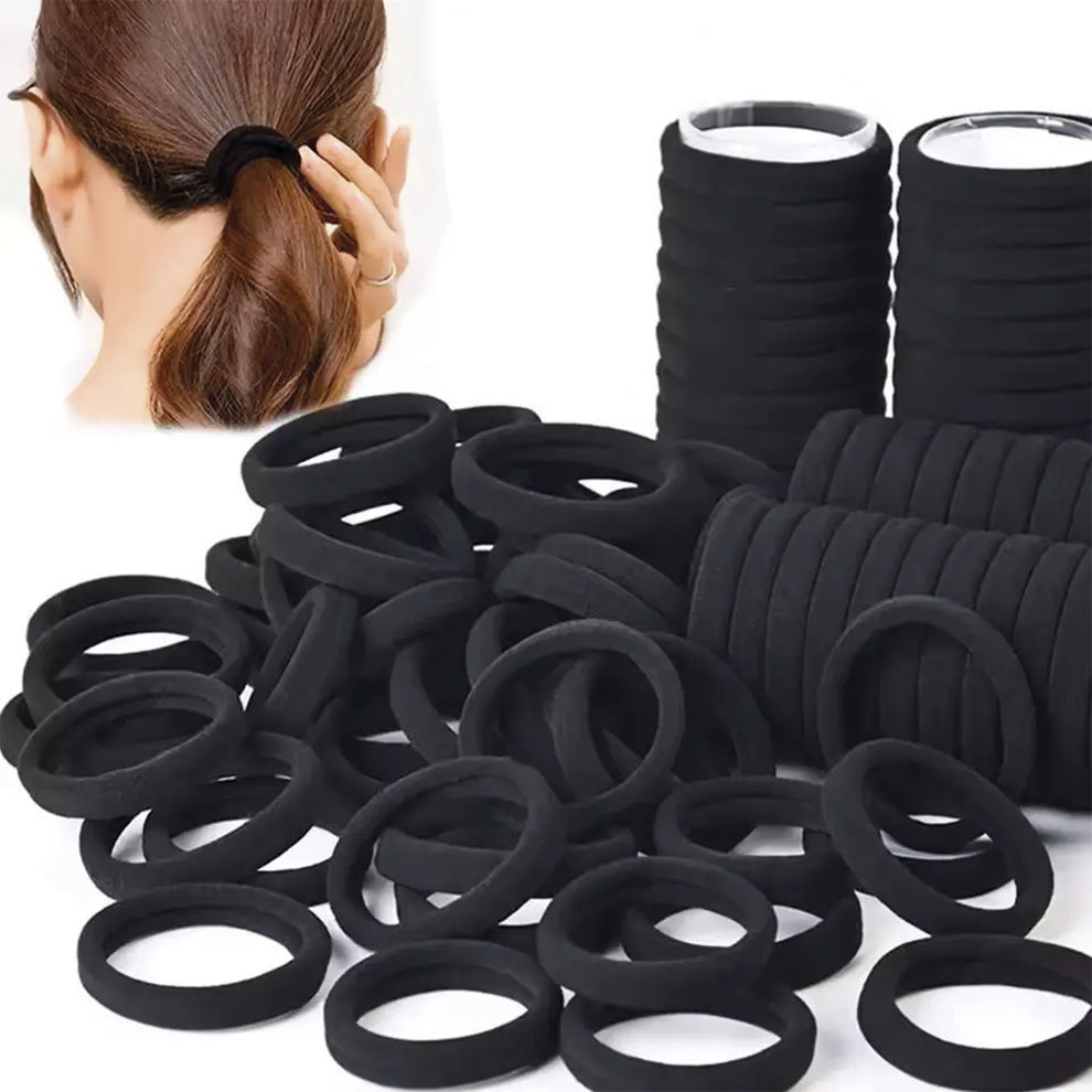 Bandas Ligas Colitas Negras Para Cabello 20mm Elásticas X50u