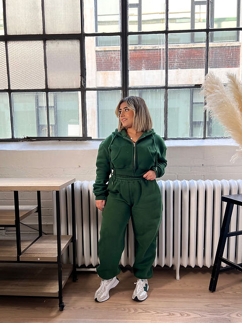 Forest Green Cozy Bunny Cropped Zip Hoodie | Women's Fashion