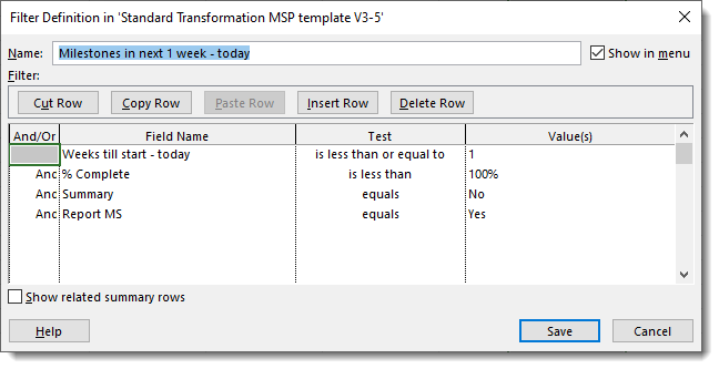 Filter Using Today In MS Project