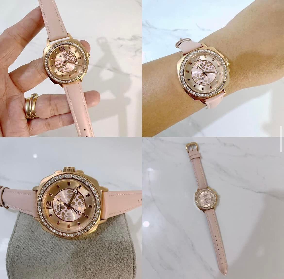 Best Seller Coach Boyfriend Signature Glitz Rose Gold Dial Pink Leather Strap