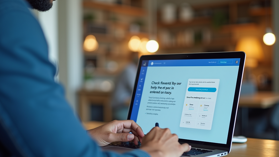 Eye-level view of a small business owner reviewing financing options on a laptop
