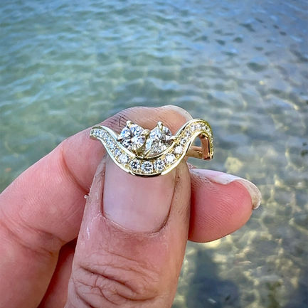 Diamond ring set in a flowing 14 carat yellow gold made in Brunswick Heads by a Byron Bay Jeweller