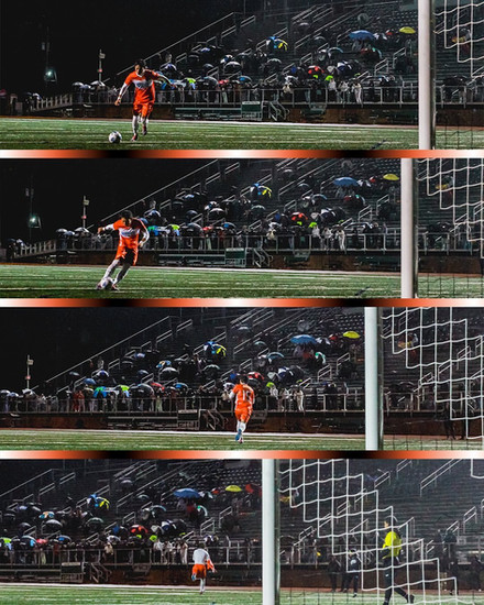 Mid-game action during the 2025 Staten Island Boys High School Soccer All-Star Game with players showcasing their skills.