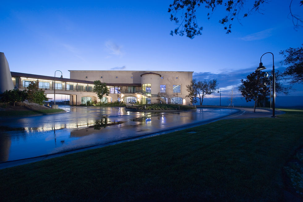Sunset view of the Air Force One Pavilion at the Ronald Reagon Library