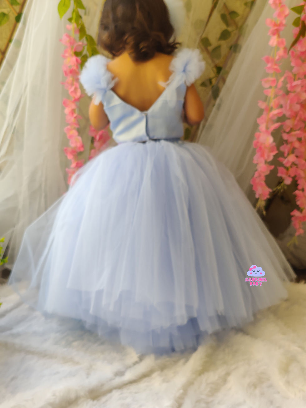 Thumbnail: POWDER BLUE EMBROIDERY TOP WITH NET SKIRT