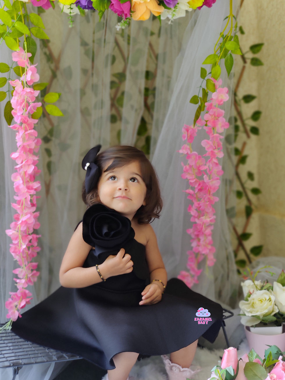 Thumbnail: BLACK NEOPRENE FLOWER  DRESS