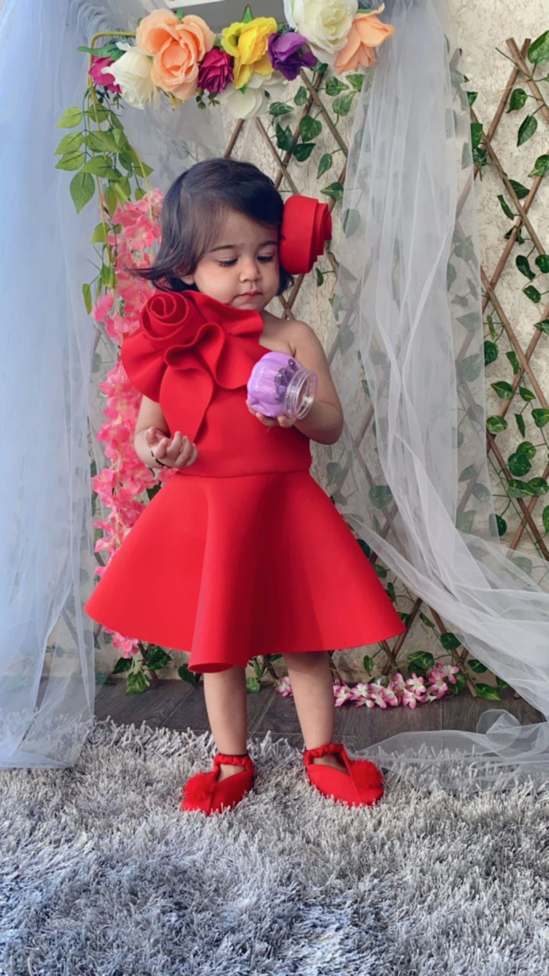 RED NEOPRENE FLOWER  DRESS