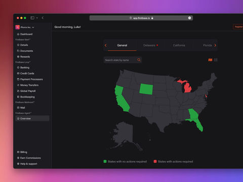 FirstBase Agent compliance automation platform, designed to help businesses manage legal obligations across all 50 U.S. states.