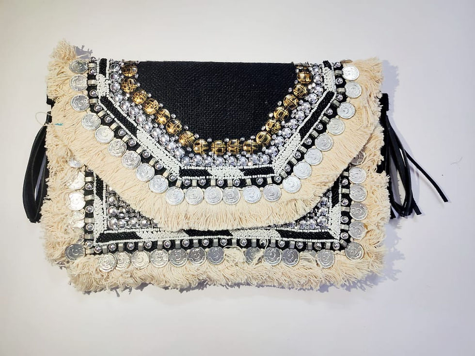 Thumbnail: Boho bags canvas jute fabric with beeding embroidery 