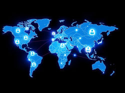 global talent recruitment concept world map with glowing digital connections linking profe