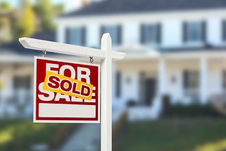 Sold Home For Sale Real Estate Sign in Front of Beautiful New House..jpg