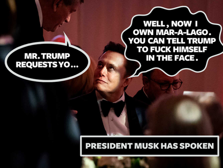 Will Co-President Musk Get His Own Bedroom In The White House? Or Will He Have To Leave Every Night?