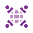 Icon of a circle representing the globe and 4 figures around it