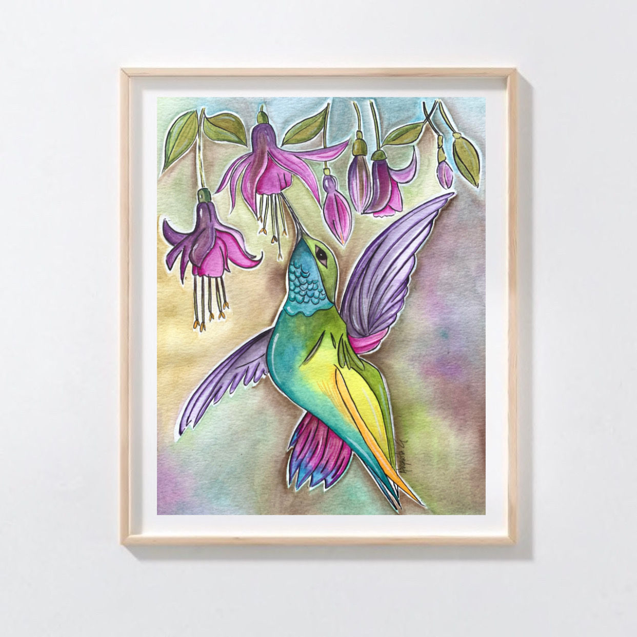 Kissing Hummingbird /Original Watercolor Art /8x10”
