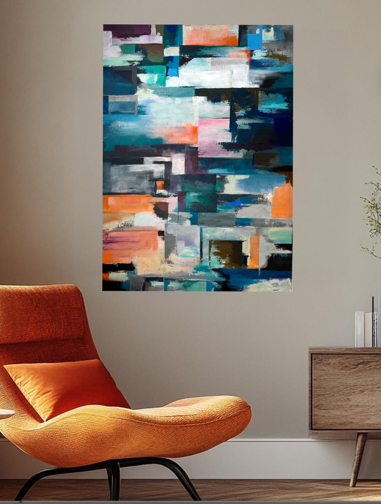 Peach Fuss Abstract Art /Original Painting 48”x36”