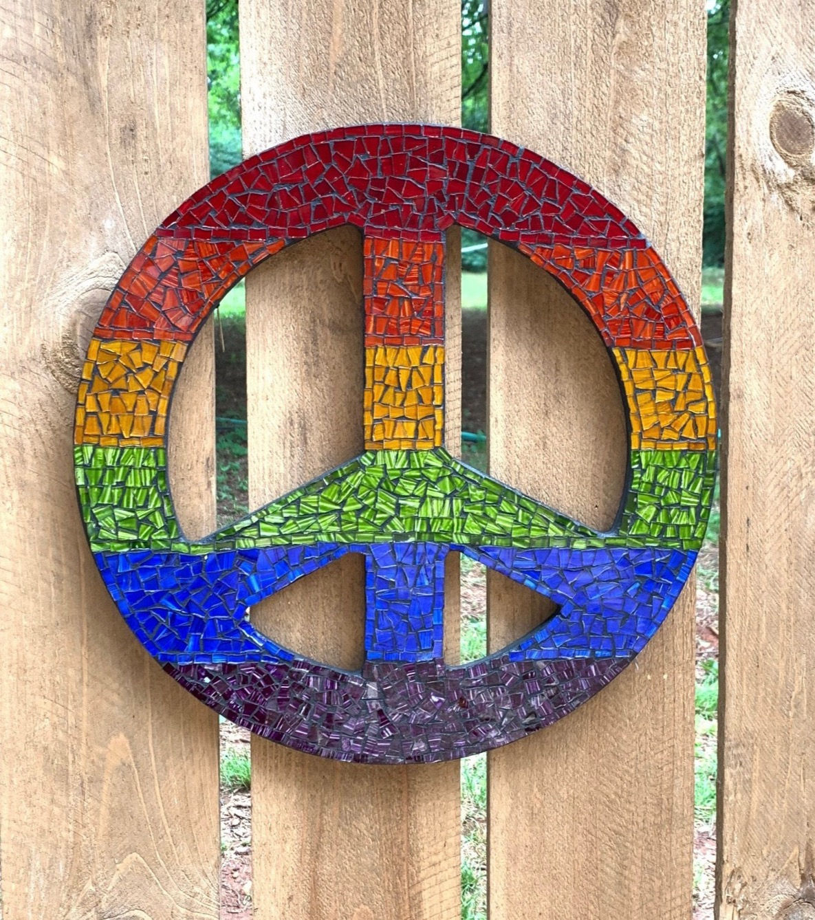 Rainbow Mosaic Peace Sign 12"