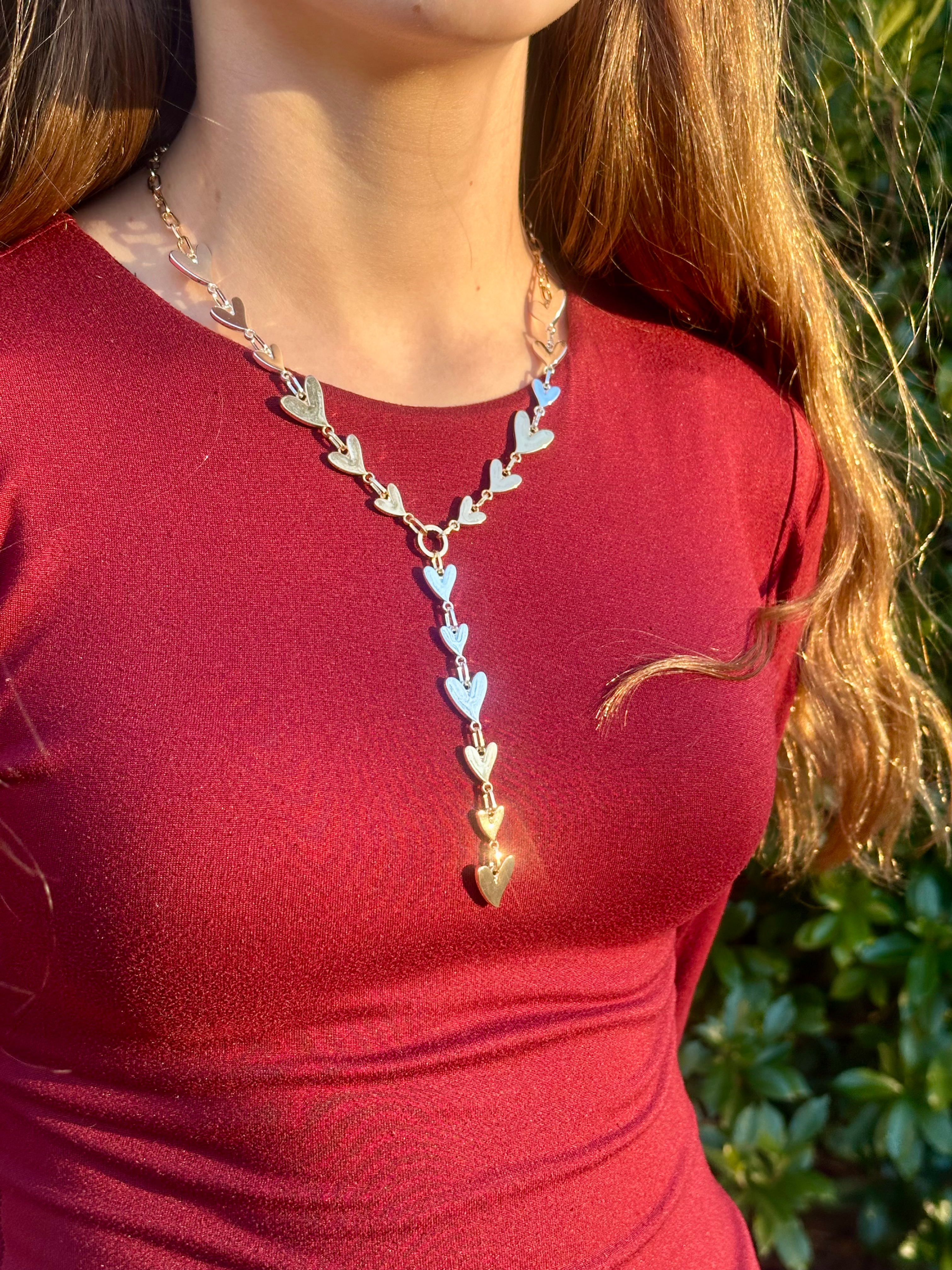  Chain heart Necklace gold and silver tone 