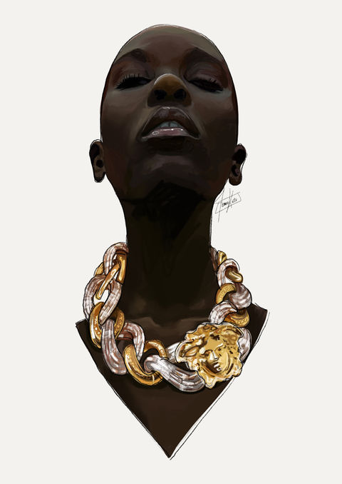 chunky versace necklace illustration, product illustration