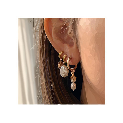 gold earrings, illustration, portrait