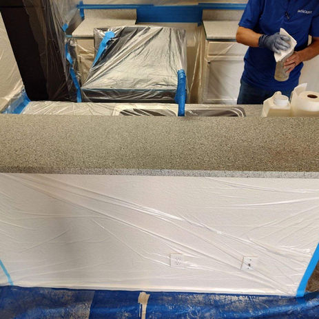 Kitchen countertop refinished with Stone Flack, restored surface with modern polished finish