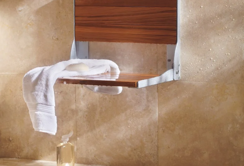 Shower tub seat installed for safe and comfortable aging-in-place bathing by BathQuest