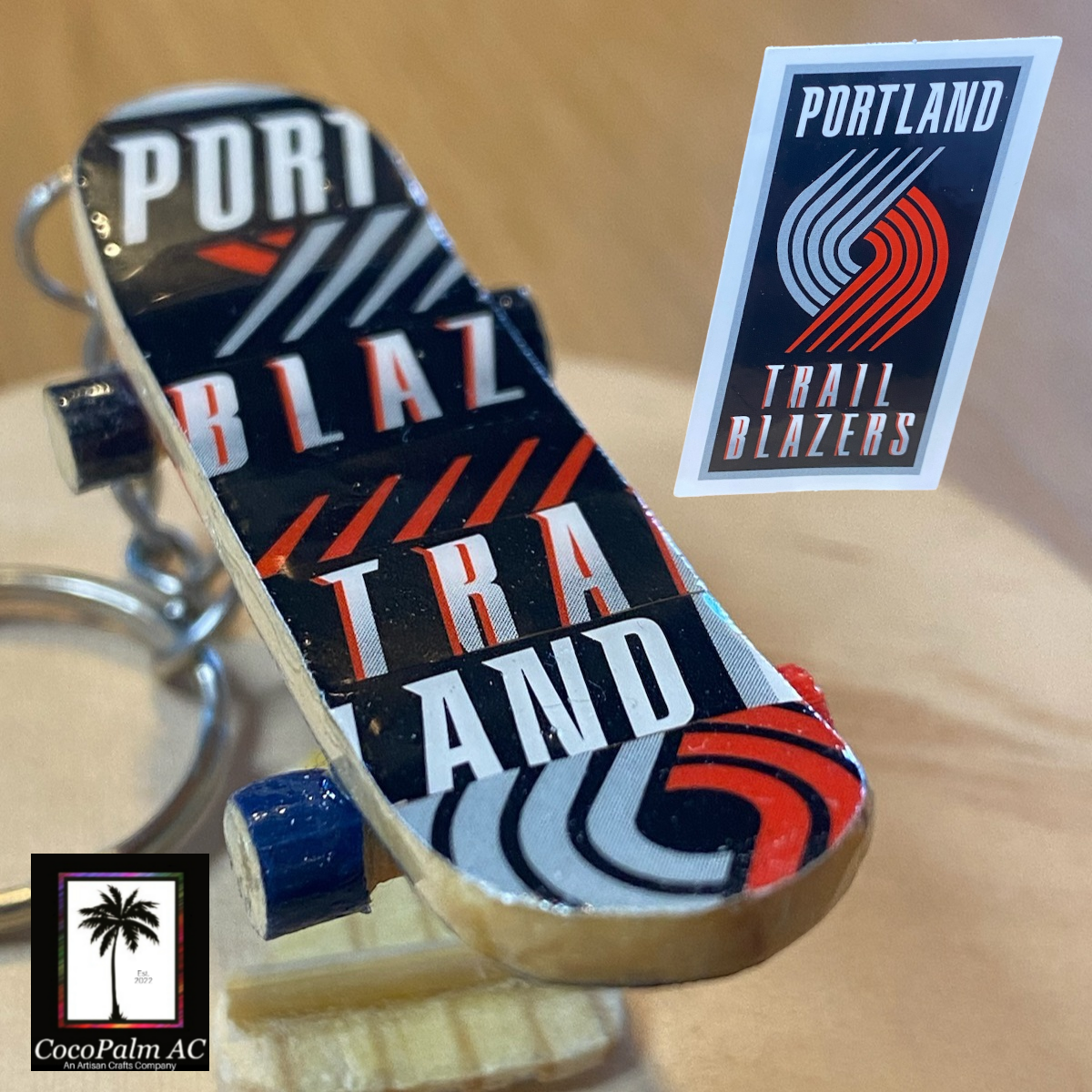 Trail Blazers Abstract Design Skateboard Keychain (Sticker Included)