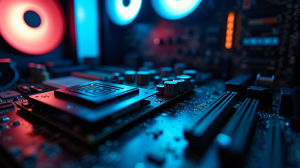 Eye-level view of a gaming PC motherboard with installed components