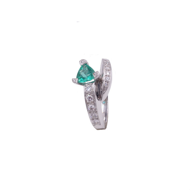 Miniature : Bague émeraude et diamants en or blanc, Joaillerie Angers