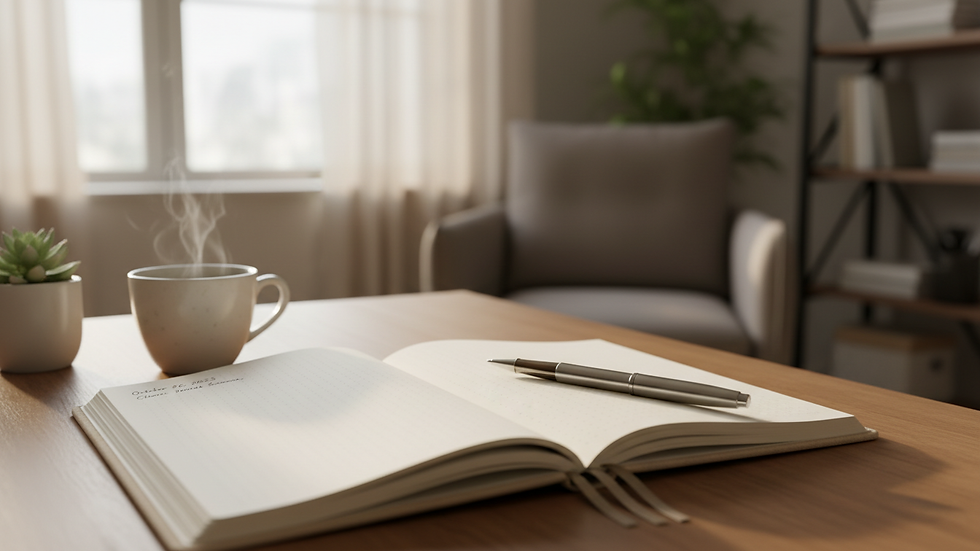 Close-up view of a therapist’s notebook and pen ready for a counseling session