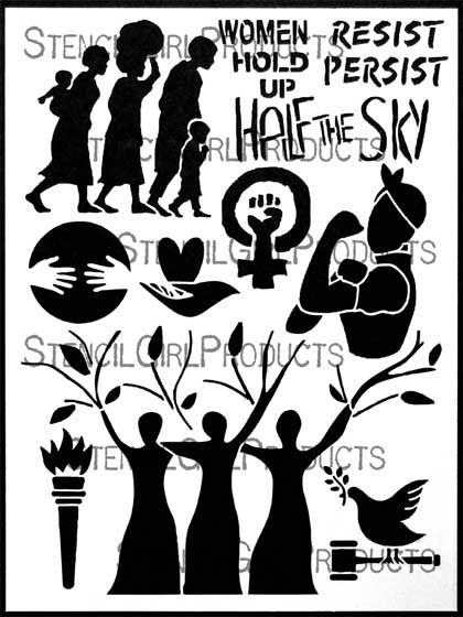 Women Will Heal the World, Stencil Girl, Journal, Mixed Media, Collage Quiltin