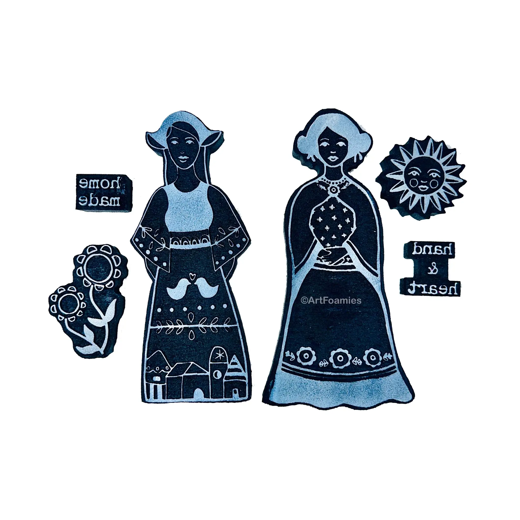 Faraway Girls Set 4, Set of (6), Art Foamies Stamp, Mixed Media, Art Journal