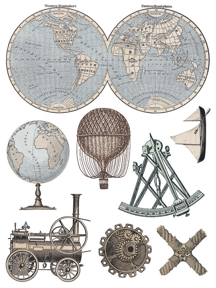 Thumbnail: Exploration, (8) 12" x 16", IOD Decor Transfer Pad, Steampunk