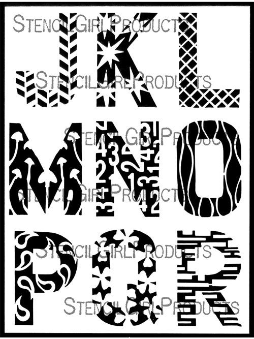 Alphabet J-R,  Stencil Girl, Art Journal, Furniture, Decor,