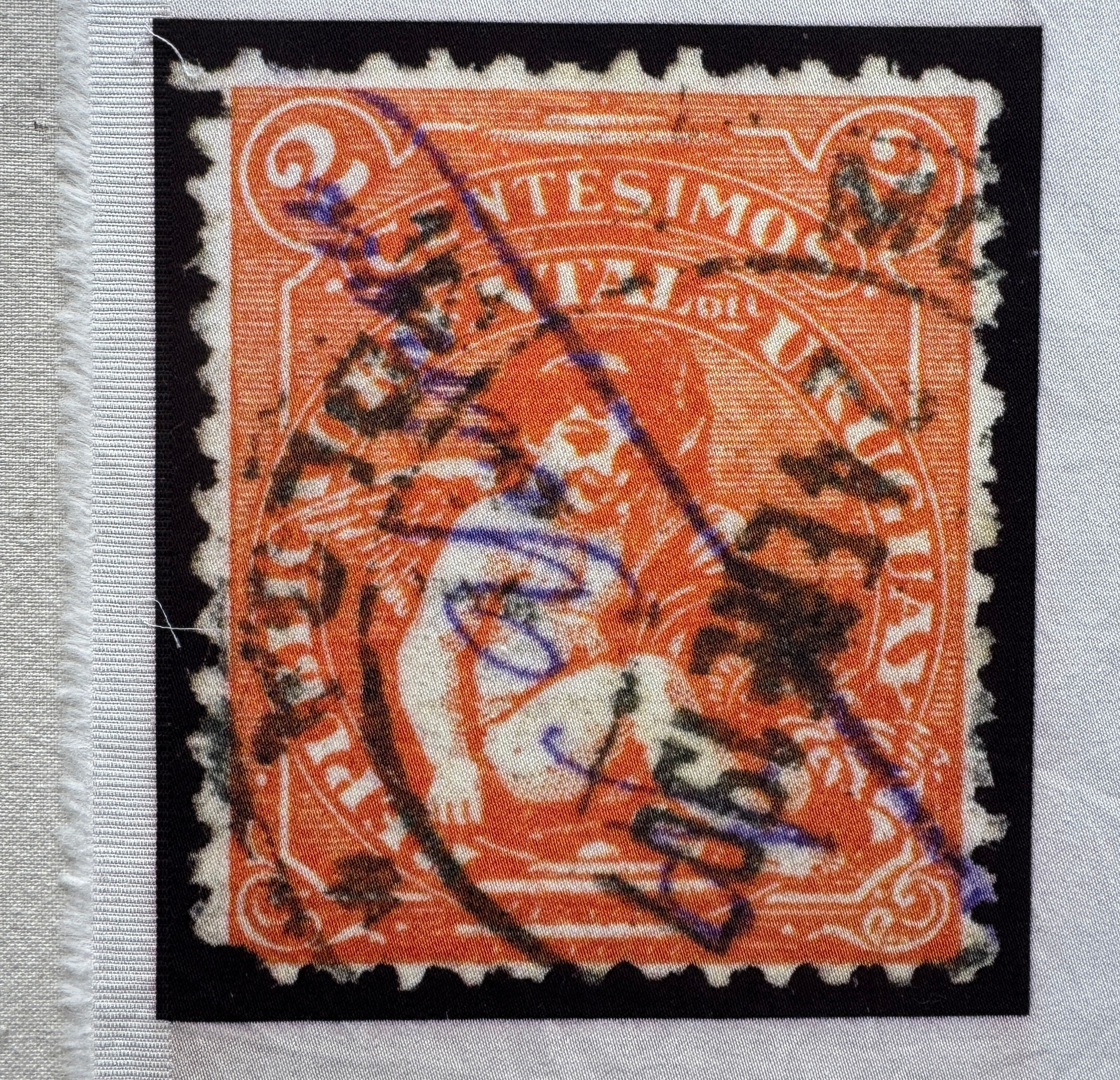 Cupid Postage Stamp,  Fabric Patch, Visible Mending, Slow Stitching