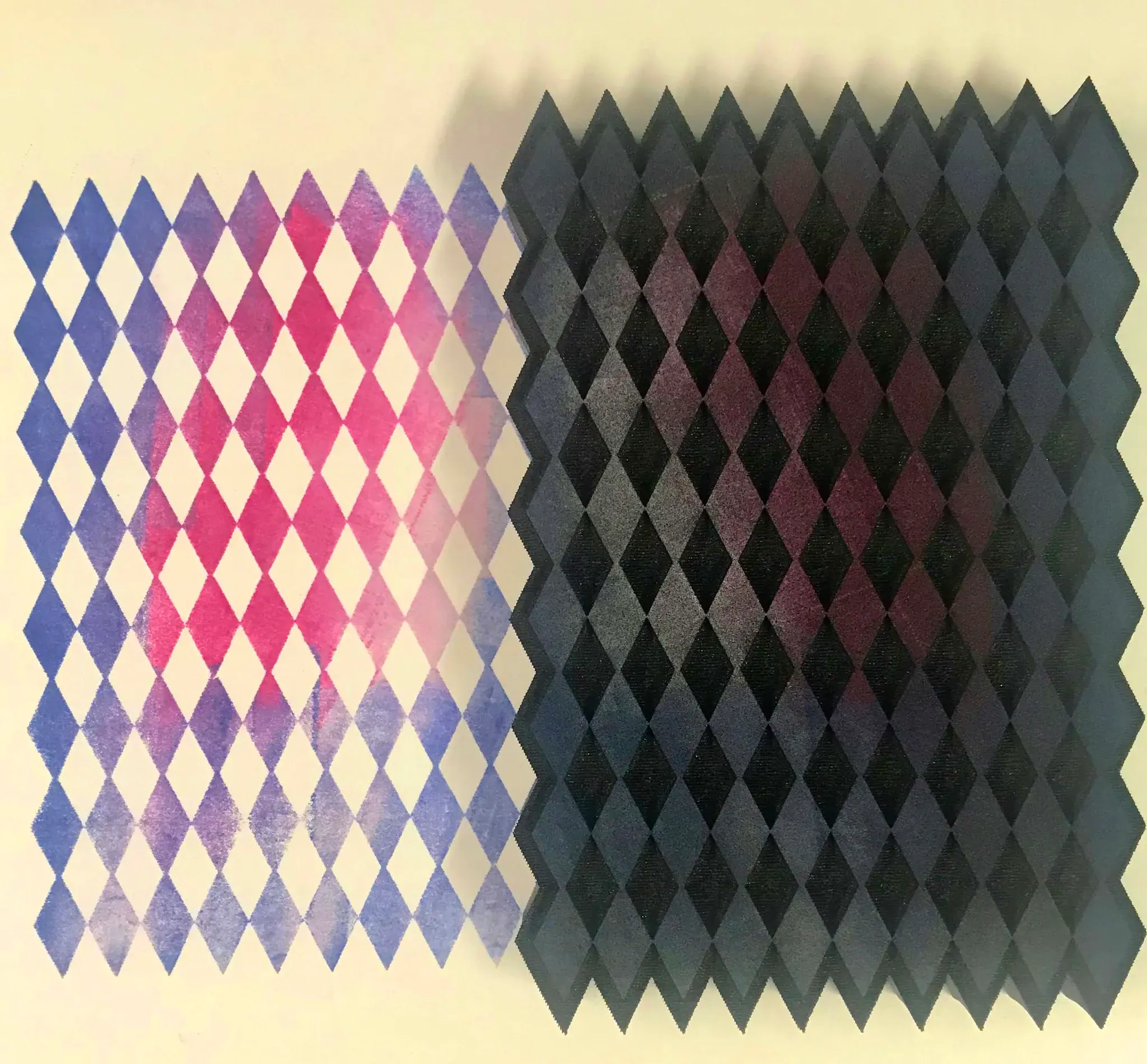 Harlequin Backdrop, Art Foamies Stamps, Mixed Media, Fabric Painting