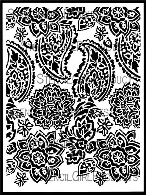 Paisley Floral Repeat,  Stencil Girl, Art Journal, Mixed Me