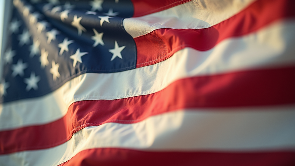Close-up view of a vintage American flag waving outdoors