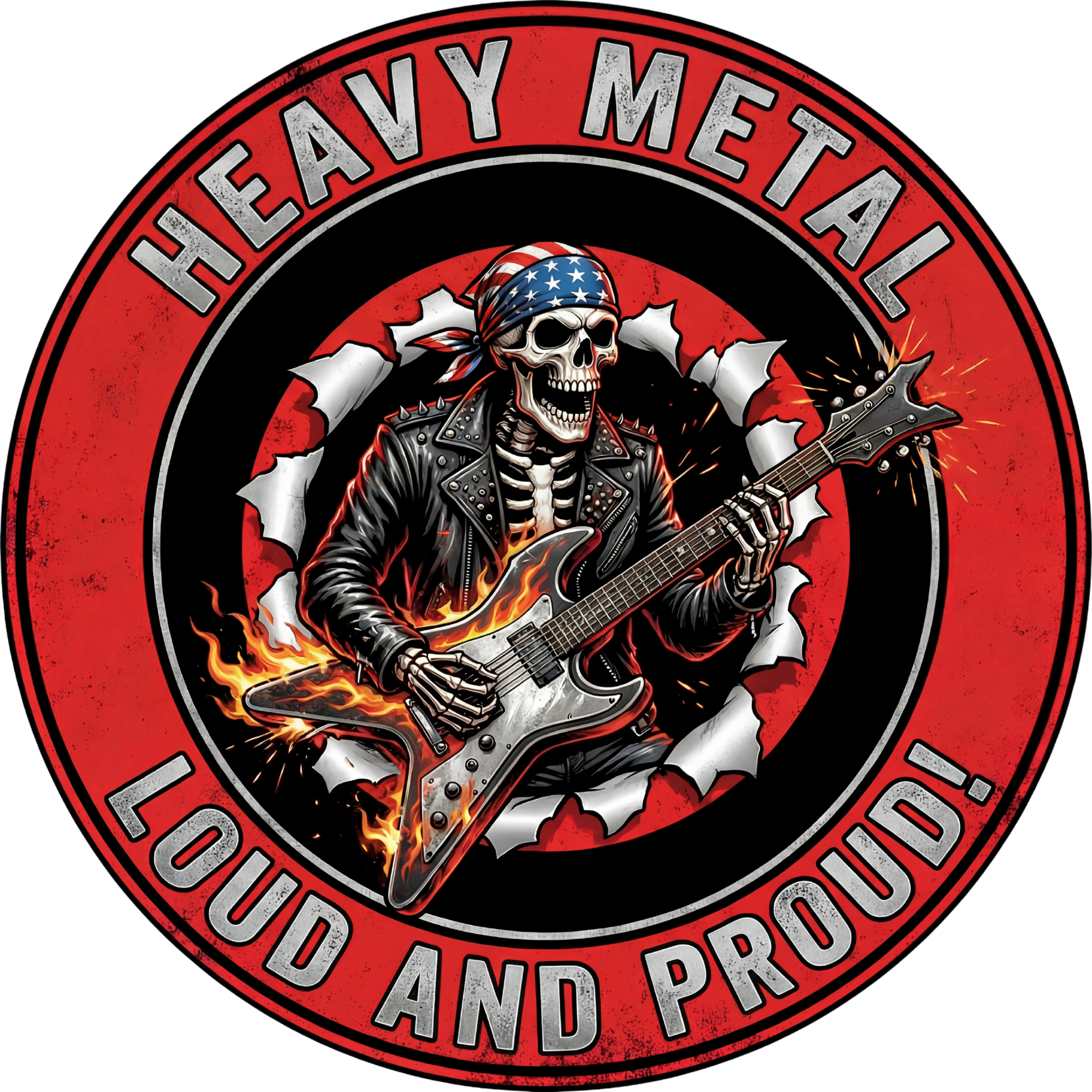Heavy Metal Skeleton Guitarist Digital Art • Loud and Proud Rock Skull Design •