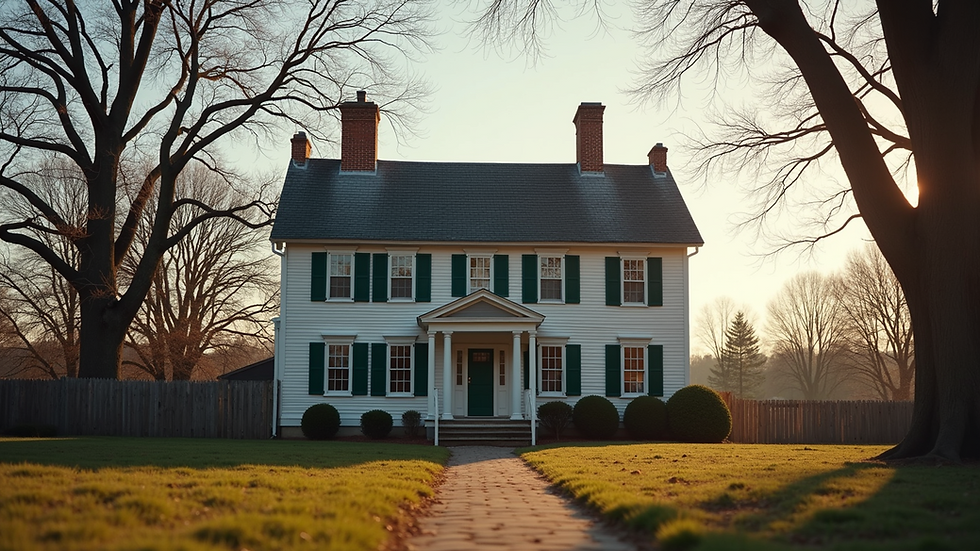 Eye-level view of a historic American colonial building