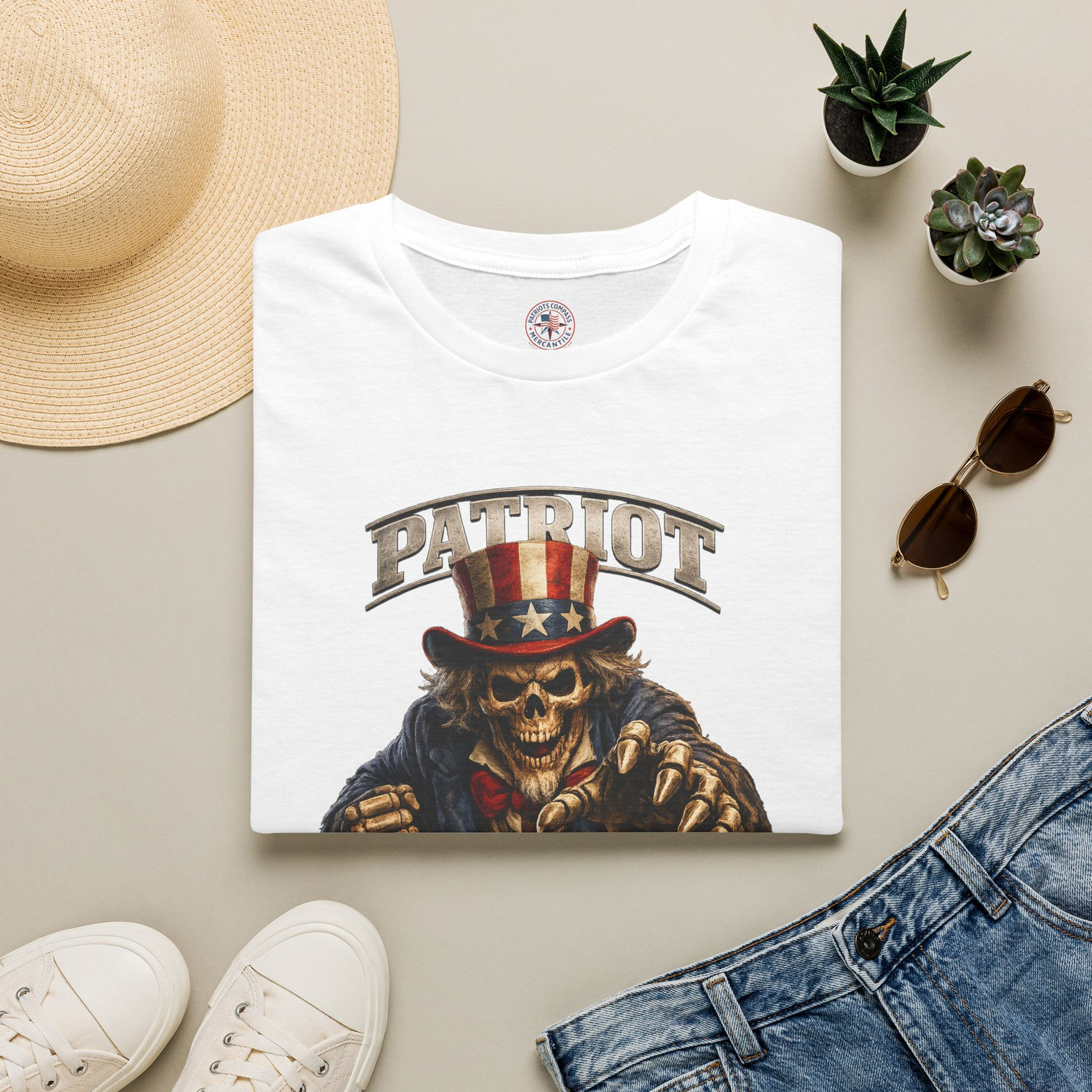Patriot Skull Tee — Uncle Sam Skeleton 'Patriot to Death' Graphic T-Shirt