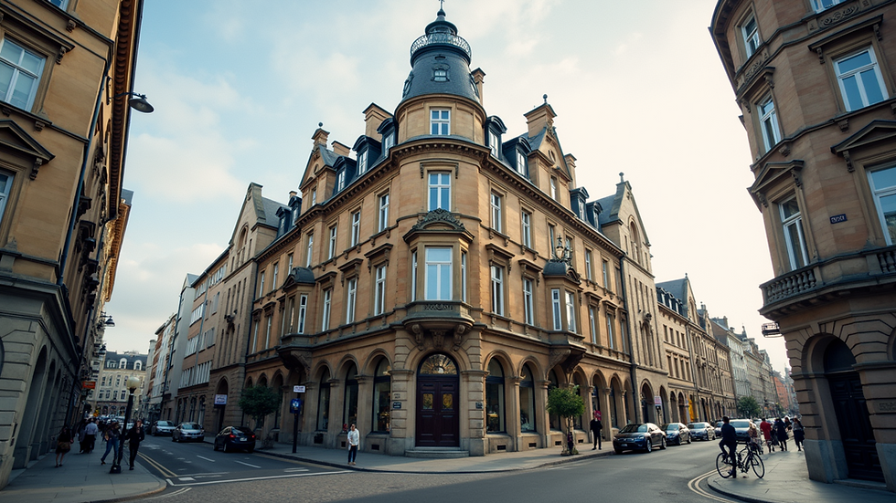 Eye-level view of a historic European-style building in an American city