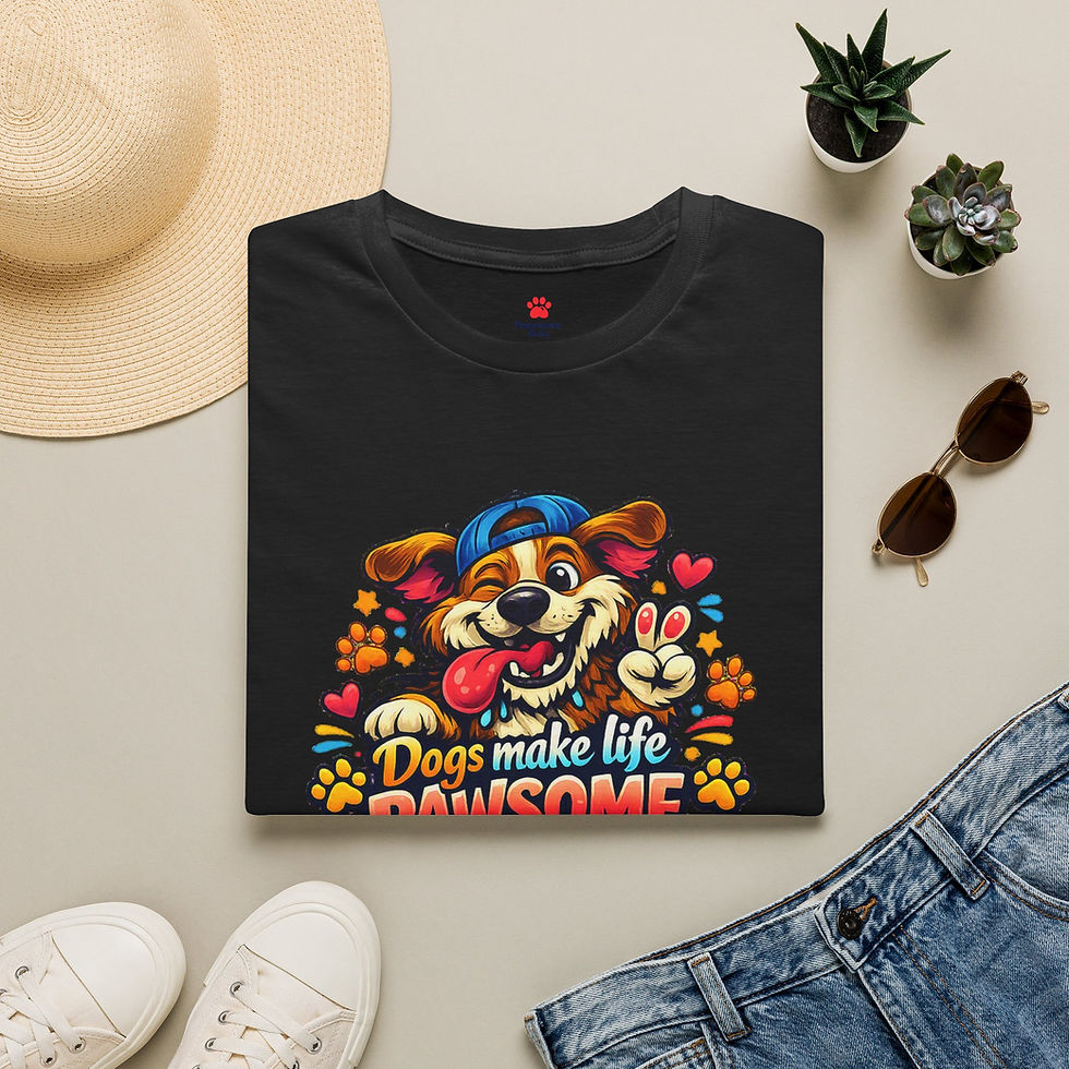 Thumbnail: Dogs Make Life Pawsome T-Shirt | Cute Cartoon Dog, Peace Sign, Paw Prints