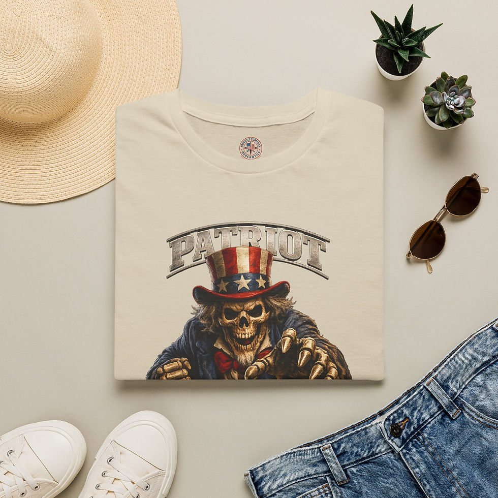 Thumbnail: Patriot Skull Tee — Uncle Sam Skeleton 'Patriot to Death' Graphic T-Shirt