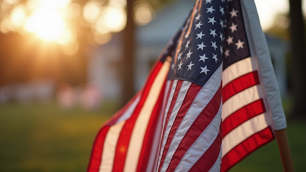 Close-up view of a historic American flag waving outdoors