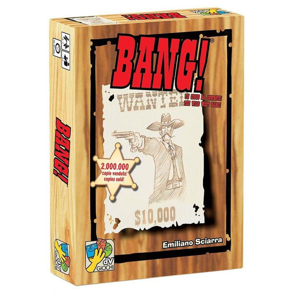 Box of the board game titled BANG! with a wanted poster $10,000.