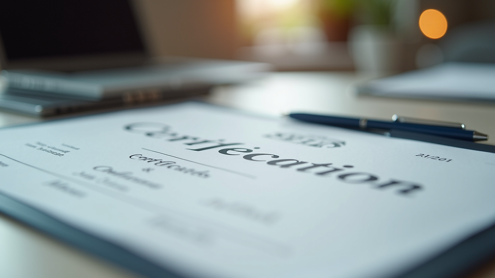 Close-up view of a certificate of completion on a desk