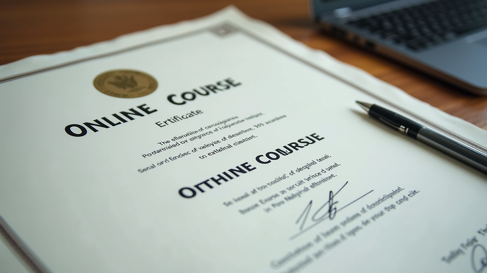 Close-up view of a certificate of completion from an online course