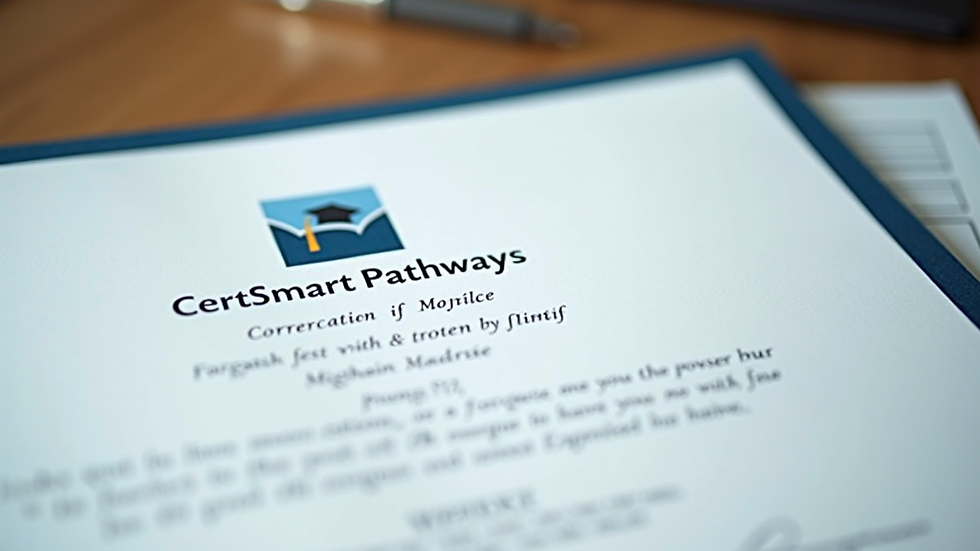 Close-up view of a certificate with a CertSmart Pathways logo