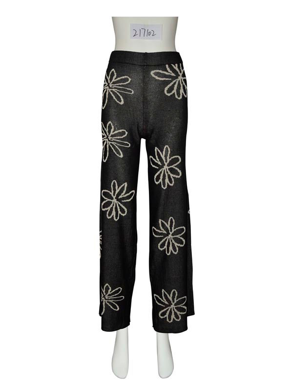 Thumbnail: Floral Printed Knit High Waisted Fashion Pants